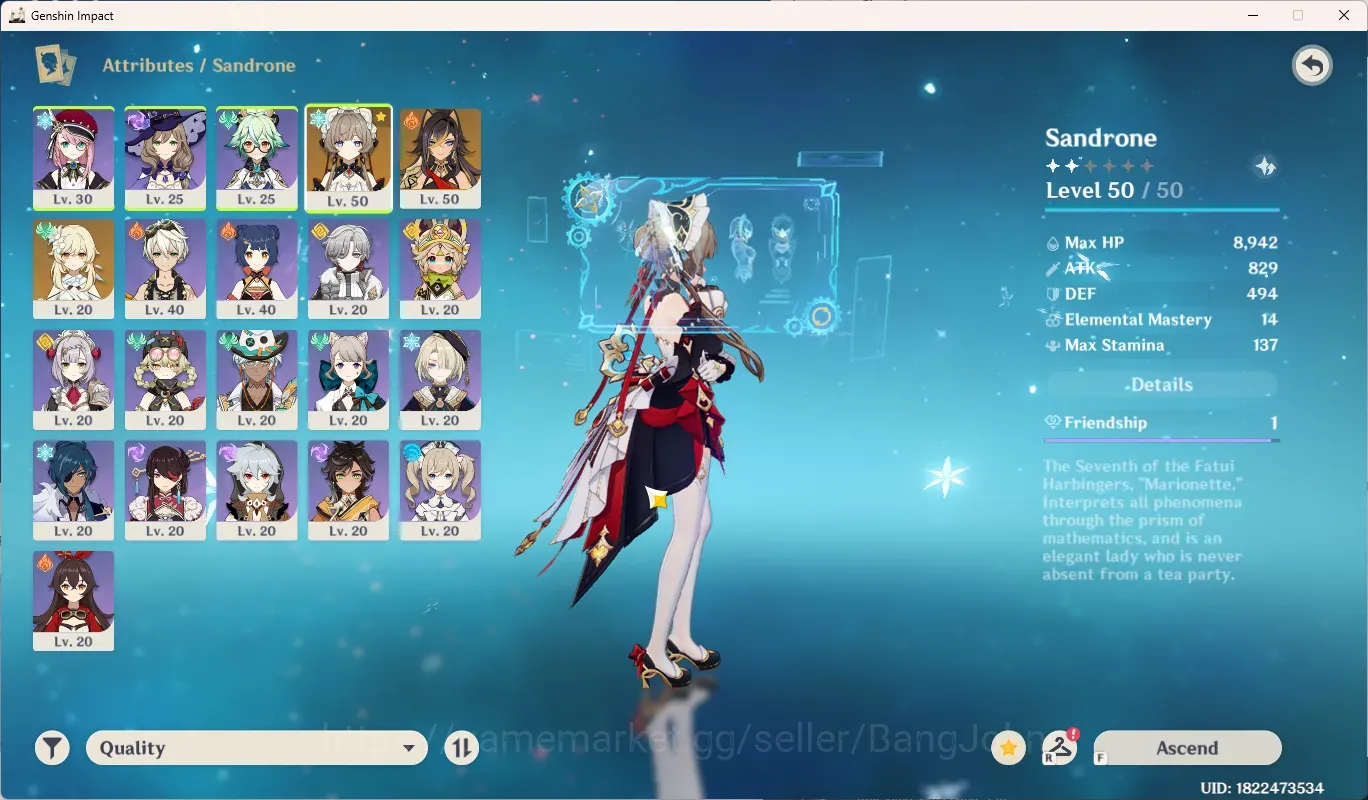 Genshin Impact Accounts Starter ASIA|AR 29|Starter 1 limited Sandrone|MC Female|Low Explore|Take Mail|GI468B 1