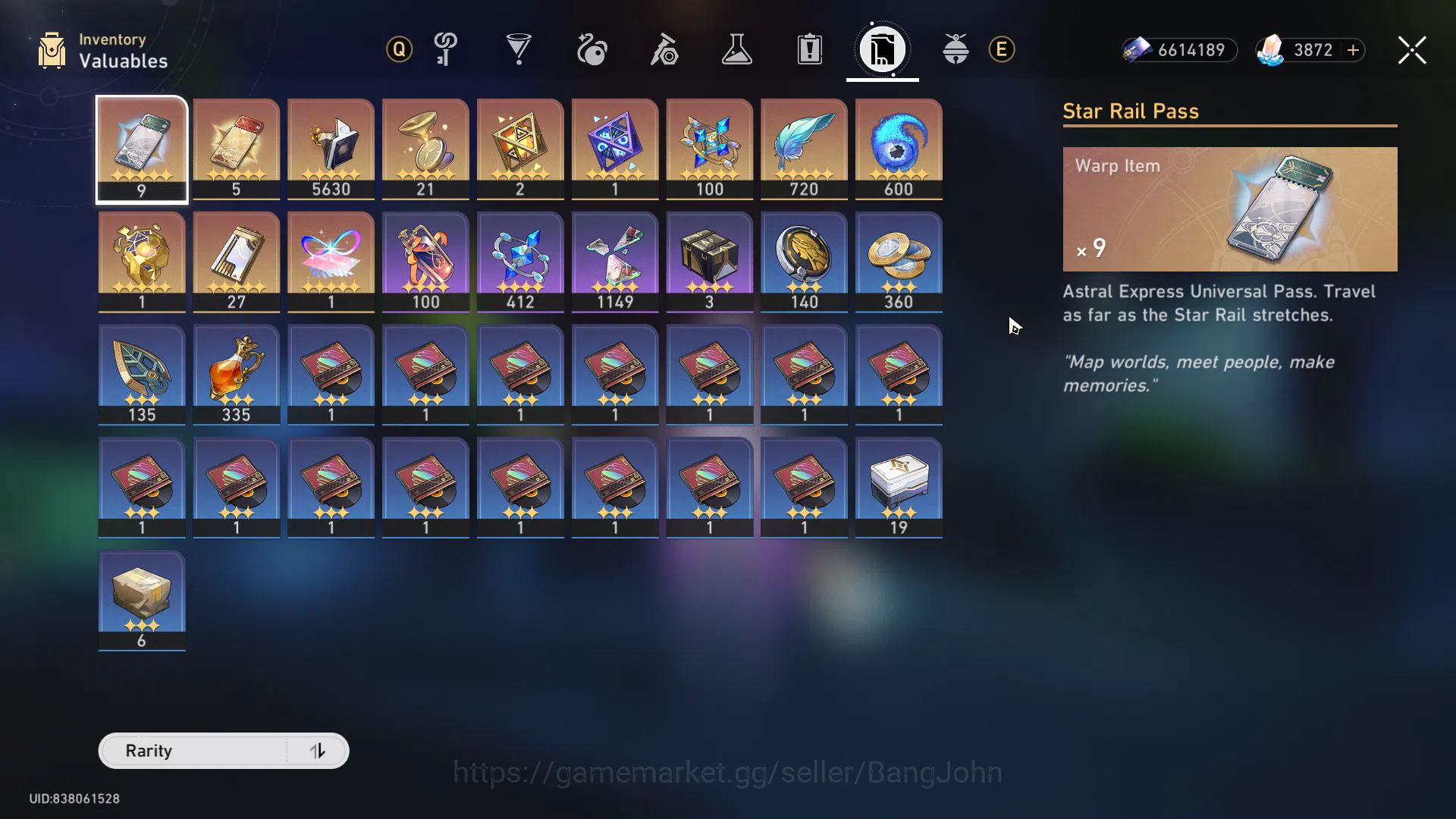 Honkai Star Rail Accounts Others ASIA | TL 65 | JADE 3872 | Gacha Limited Ticket 9 | Golden Companion Spirit 1 | Castorice 4