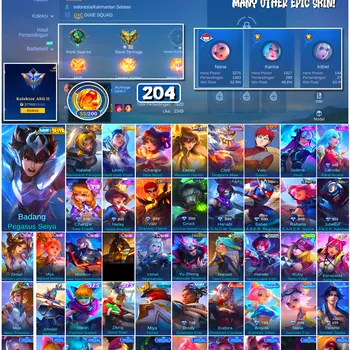 Mobile Legends: Bang Bang Accounts #4605 204 Skins | Badang Pegasus Seiya (SAINT SEIYA) | Vale Gaara (NARUTO) | Natalia