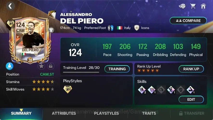 EA SPORTS FC Mobile Accounts OVR 116/21.5B Value with 3k Gems|Del Piero Record  image 6