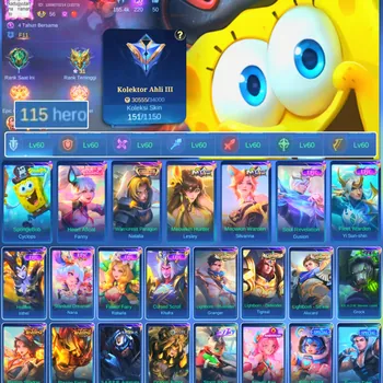 Mobile Legends: Bang Bang Accounts Others HERO 115 SKIN 151 | EMBLEM ALL MAX| COLECTOR NATALIA| CYPLOPS SPOBENGEBOB| EPIC