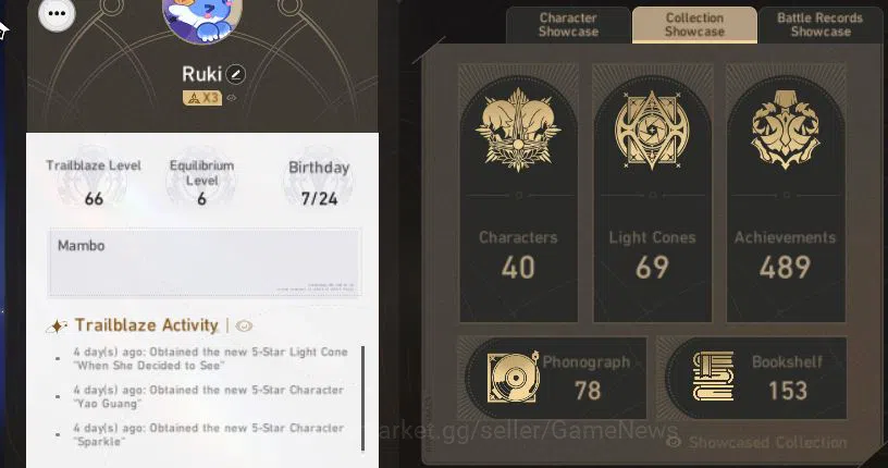 Honkai Star Rail Accounts Starter Asia|TL 66|10 Limited|[Yao Guang,Feixiao]+Sign,Black 3