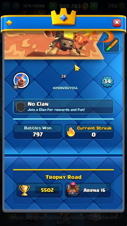 Clash Royale Accounts Midgame Lv 34|Trophy 5502|KTL 12|Limited Skin|Card 108| 5 EVO 1 Champ 15 Legendary 33 Epic 30 Rare 29 2