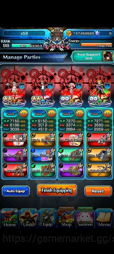 Grand Summoners Accounts End-Game Global|Rank 98|18 Ascend|EmiyaTW,Summer 3