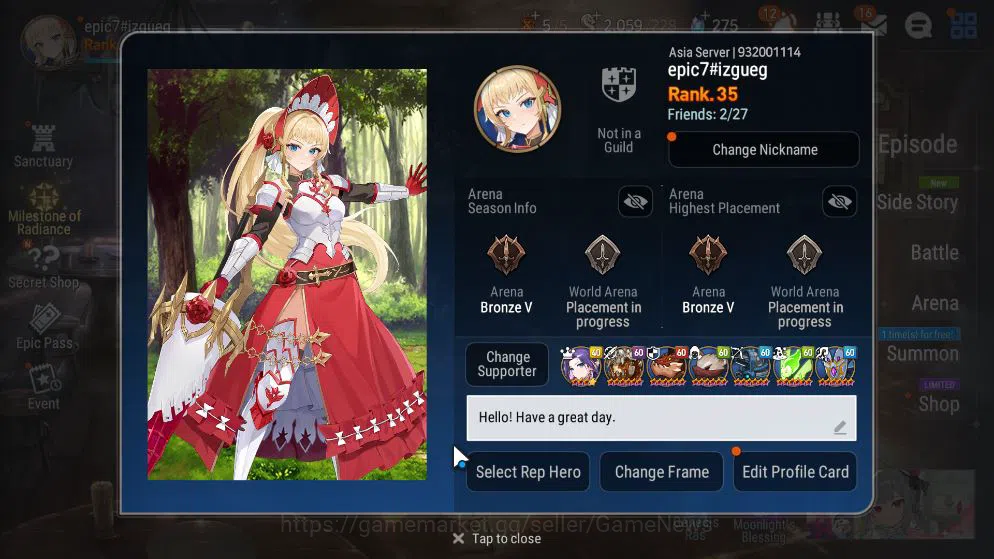 ASIA Unverif|3 ML(E Ilynav,F Cecilia,O Sigret)+Kise,Beehoo,Vildred|PoH+Bless ON|2K Energy+34K Stigma|Stove|Check SS(ES3819) Epic Seven Starter ASIA Unverif|3 ML(E Ilynav,F Cecilia,O Sigret)+Kis image 1