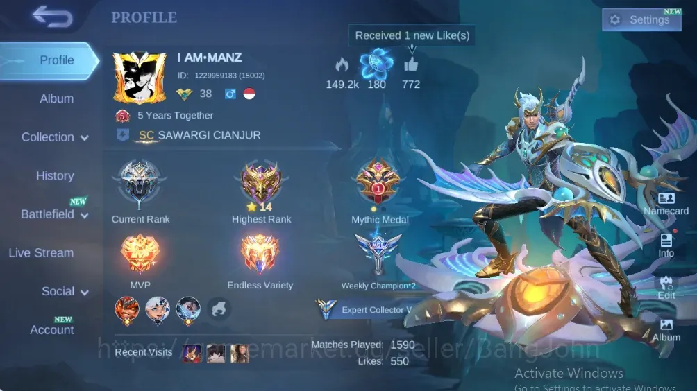 Mobile Legends: Bang Bang Accounts Collector Global|130S|Expert|CC Natalia,VENOM Gusion Harley,DT Estes Valir,Lightborn 1