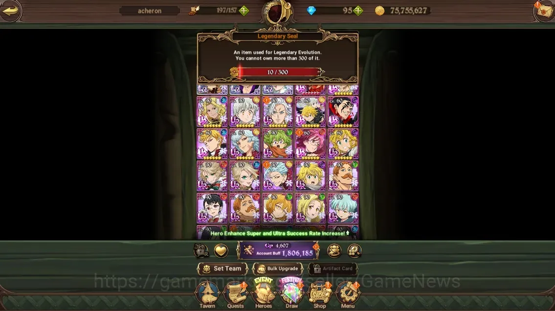 The Seven Deadly Sins: Grand Cross Accounts Endgame GLOBAL|1,8M CC|95 DM|2 LR +8 UR +Cross IF|L Meli,Elizabeth,MerEsca,N 1