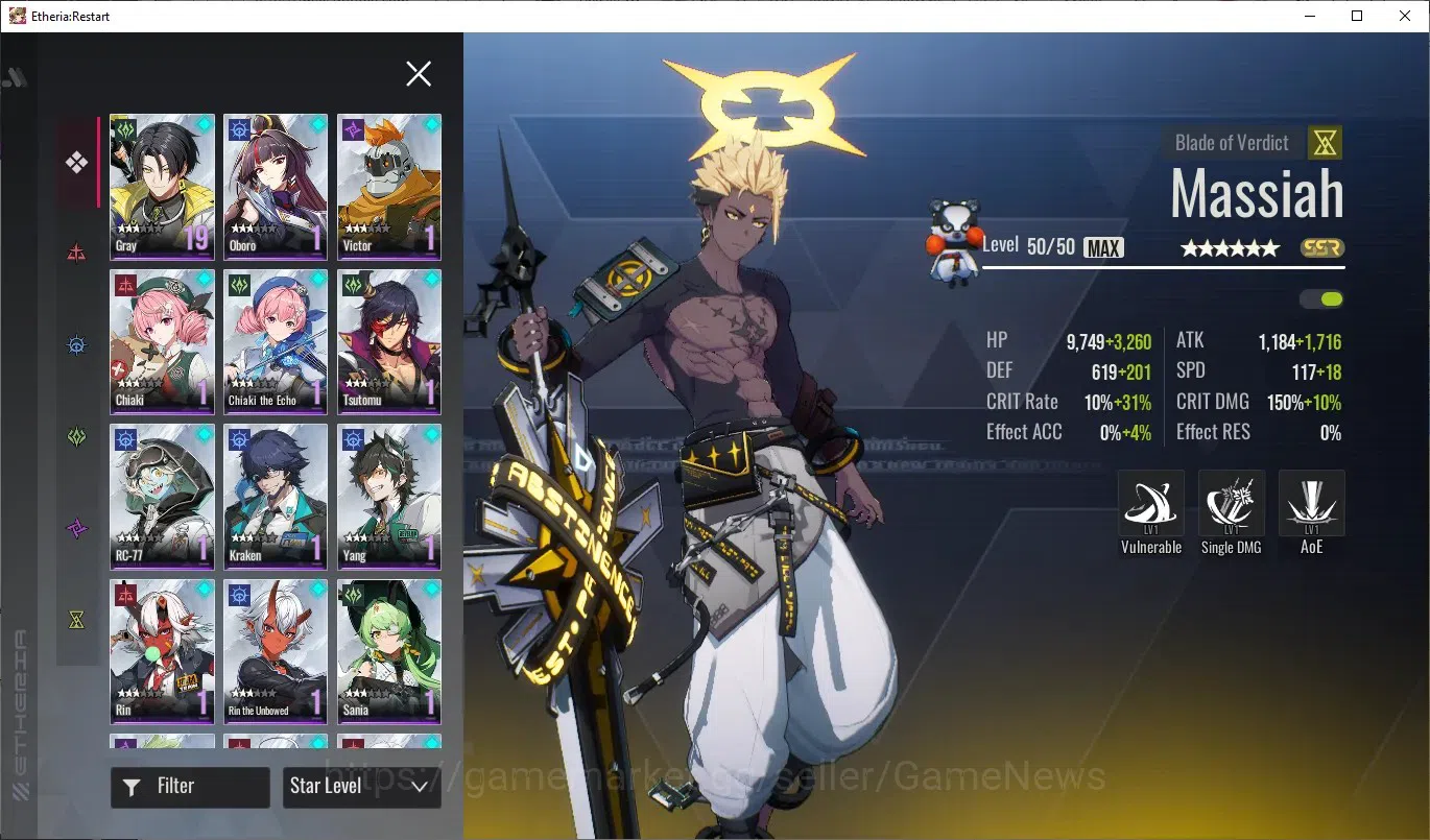 Etheria: Restart Accounts Mid‑Tier GLOBAL-S25|Lvl 36|17 SSR|Massiah,Lian,Kloss,Lingluo,Fuqiu,Xiada,Areal,Xuan 4