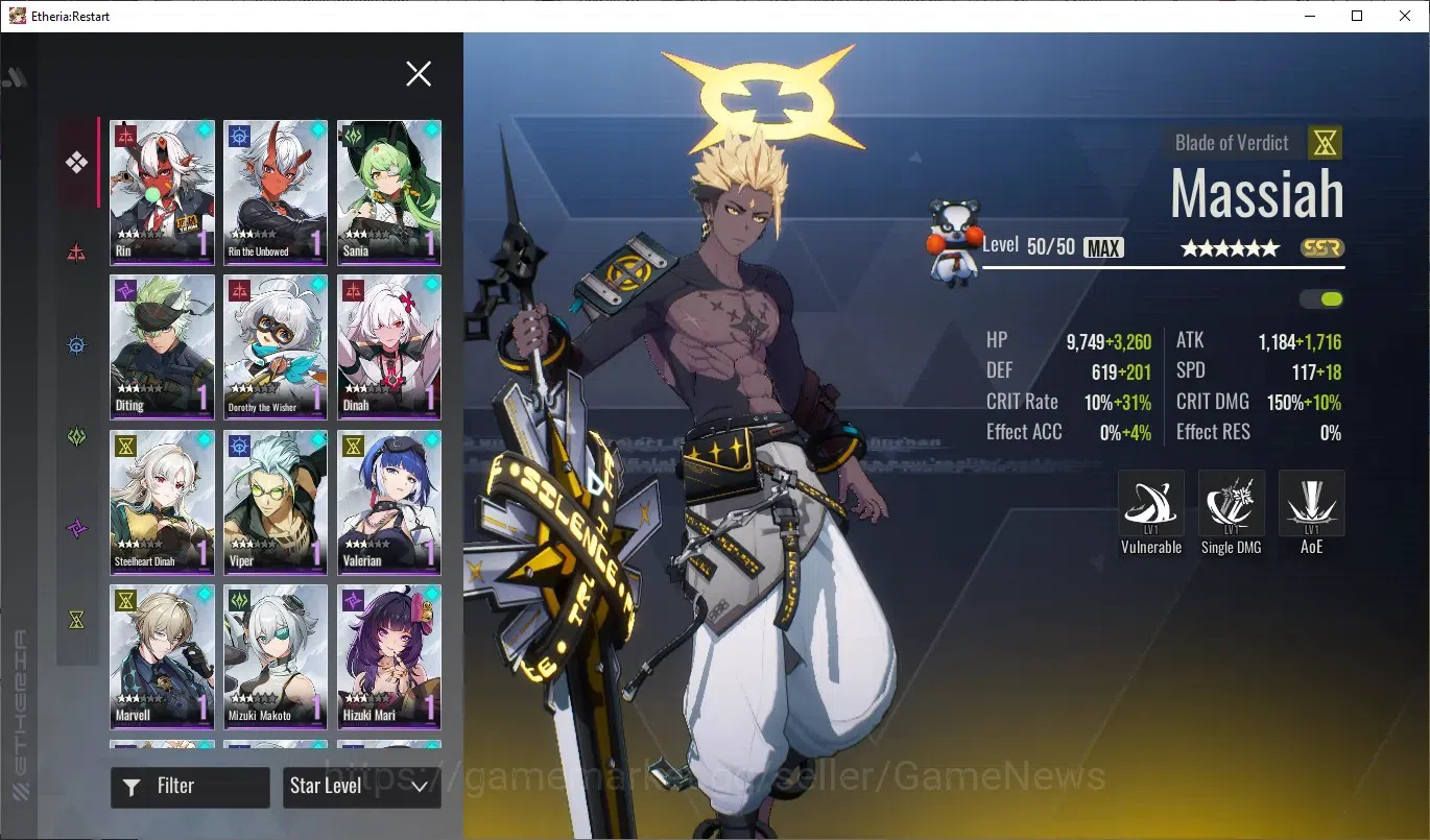 Etheria: Restart Accounts Mid‑Tier GLOBAL-S25|Lvl 36|17 SSR|Massiah,Lian,Kloss,Lingluo,Fuqiu,Xiada,Areal,Xuan 5