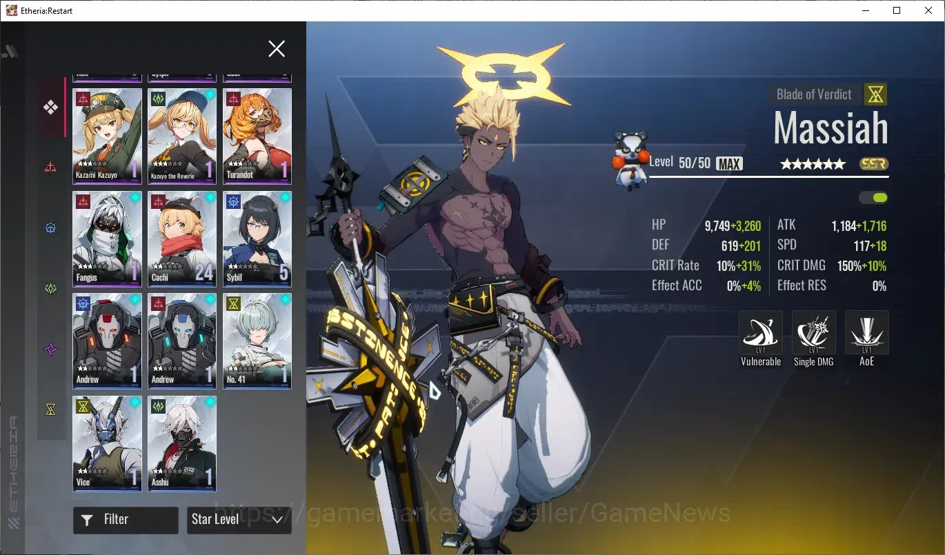 Etheria: Restart Accounts Mid‑Tier GLOBAL-S25|Lvl 36|17 SSR|Massiah,Lian,Kloss,Lingluo,Fuqiu,Xiada,Areal,Xuan 7