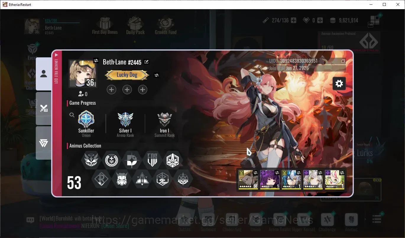 Etheria: Restart Accounts Mid‑Tier GLOBAL-S25|Lvl 36|17 SSR|Massiah,Lian,Kloss,Lingluo,Fuqiu,Xiada,Areal,Xuan 8