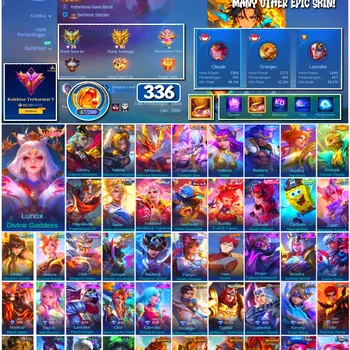 Mobile Legends: Bang Bang Accounts 🔥 #4226 🔥 💎 336 Skins 👑 Legend Lunox Divine Goddess ⚔️ Exalted Collector V