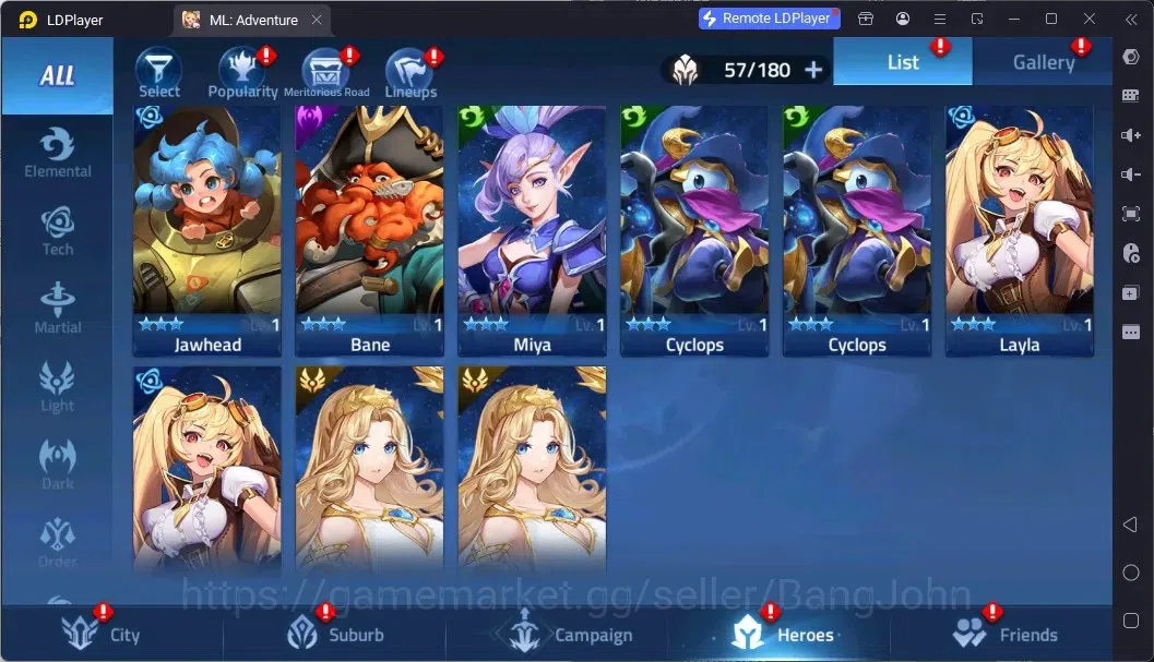 Mobile Legends: Adventure Accounts Global |LV 40|645k Power|VIP 4|Camp 28-6|Hero 57|63,642 Diamond|29 11