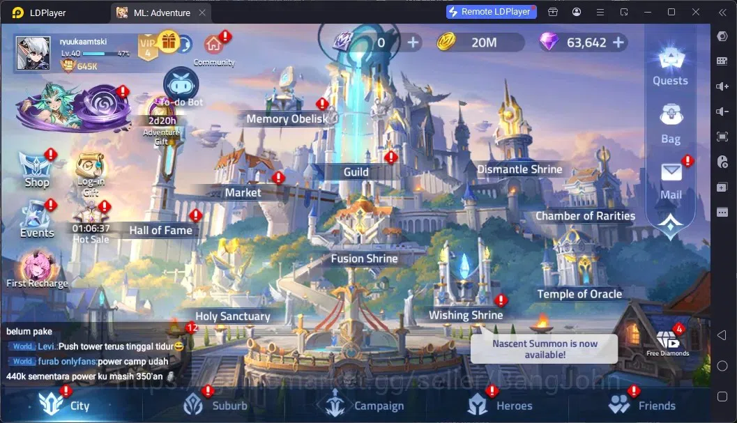 Mobile Legends: Adventure Accounts Global |LV 40|645k Power|VIP 4|Camp 28-6|Hero 57|63,642 Diamond|29 14