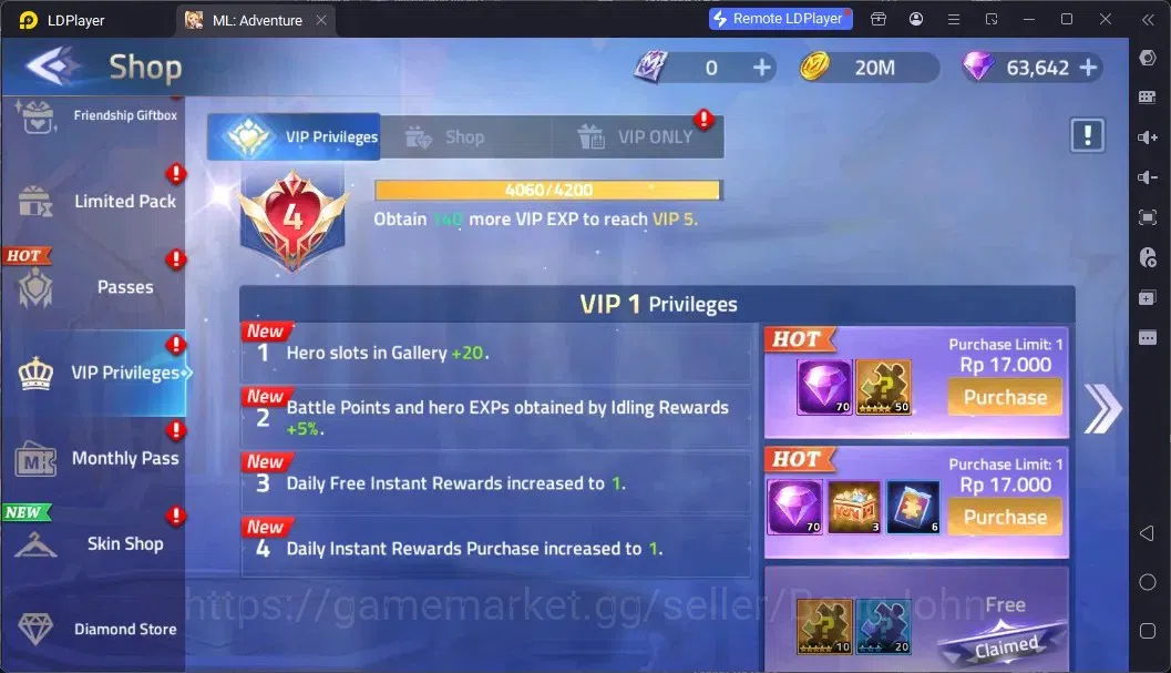 Mobile Legends: Adventure Accounts Global |LV 40|645k Power|VIP 4|Camp 28-6|Hero 57|63,642 Diamond|29 15