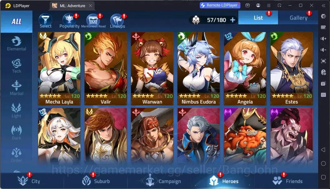 Mobile Legends: Adventure Accounts Global |LV 40|645k Power|VIP 4|Camp 28-6|Hero 57|63,642 Diamond|29 5