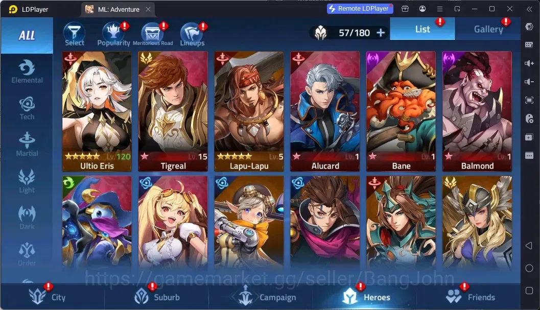 Mobile Legends: Adventure Accounts Global |LV 40|645k Power|VIP 4|Camp 28-6|Hero 57|63,642 Diamond|29 6