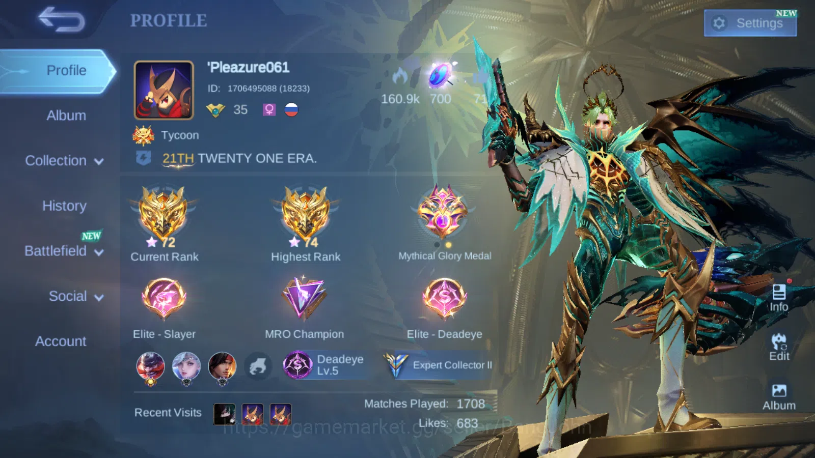 Hero 71 | skin 127 | prime granger | prime claude | lightborn alucard epic nana | 9th pace fanny | ML627B Mobile Legends: Bang Bang Others Hero 71 | skin 127 | prime granger | prime claude image 1
