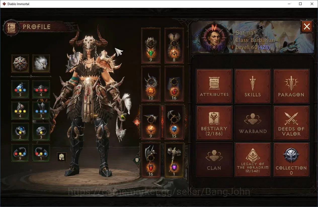 Diablo Immortal Accounts High-End NA - high heaven | 60(428) Barbarian-Slinger | CR 31K | Reso 465 | Inferno 1 | Varog Lv.30 1