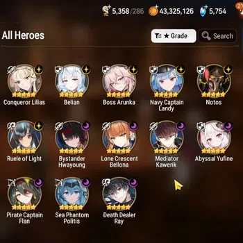 Epic Seven Accounts High-End GLOBAL UnVerif|New Era|13 ML(NOTOS,BArunka,LC Bellona,Etc)+AUBE,AB Fumyr,Setsuka,Etc|Abys Floor