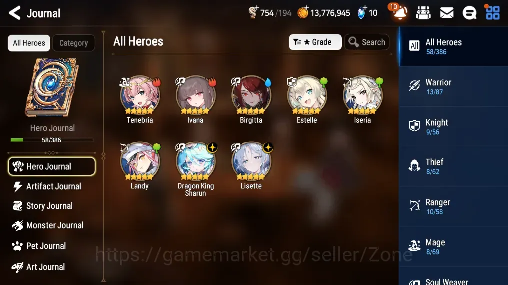 Epic Seven Accounts Starter Global Unverif|Best Starter|2 ML(Lisette,DK.Sharun)+6*5 RGB|PoH+Bless ON|450 Mystic|Stigma 1