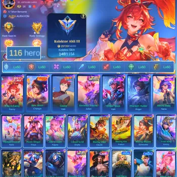 Mobile Legends: Bang Bang Accounts Others HERO 116 SKIN 148 | EMBLEM ALL MAX| PACE FANNY| NEW MOON CHANGE | VALE GARA| EPIC