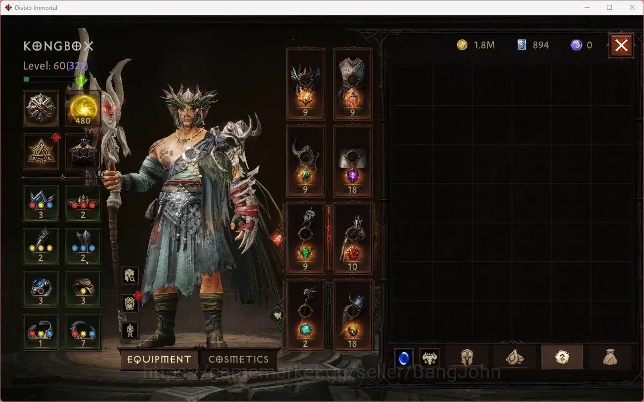 Diablo Immortal Accounts Mid-Tier SEA - Vasily | 60 (321) Druid - Maledictor|CR 28k|Reso 480|Hell 3|2 Cosmetics|Lv 30 (1 10