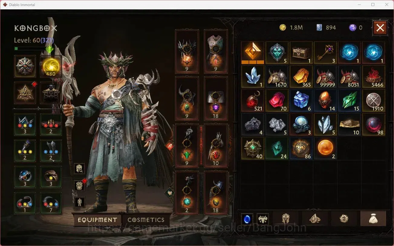 Diablo Immortal Accounts Mid-Tier SEA - Vasily | 60 (321) Druid - Maledictor|CR 28k|Reso 480|Hell 3|2 Cosmetics|Lv 30 (1 11
