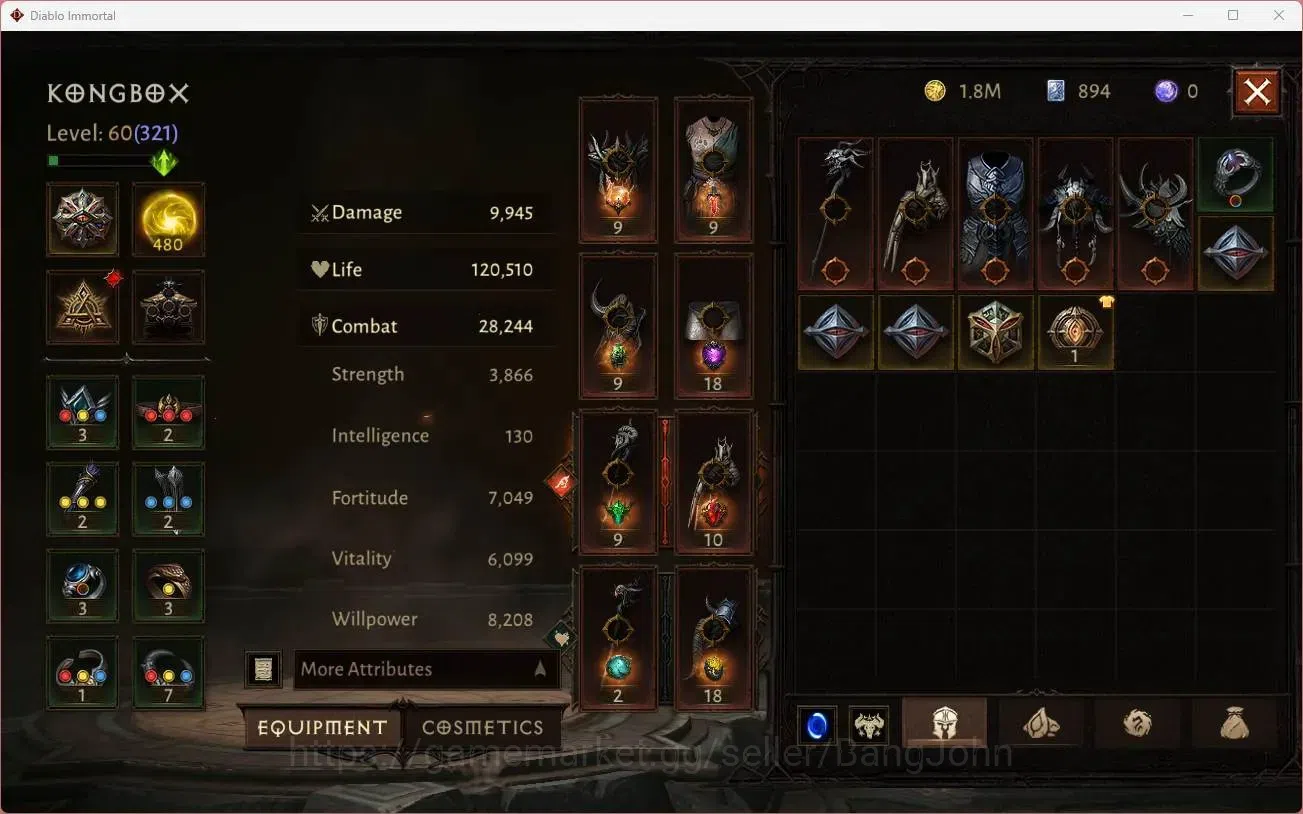 Diablo Immortal Accounts Mid-Tier SEA - Vasily | 60 (321) Druid - Maledictor|CR 28k|Reso 480|Hell 3|2 Cosmetics|Lv 30 (1 6