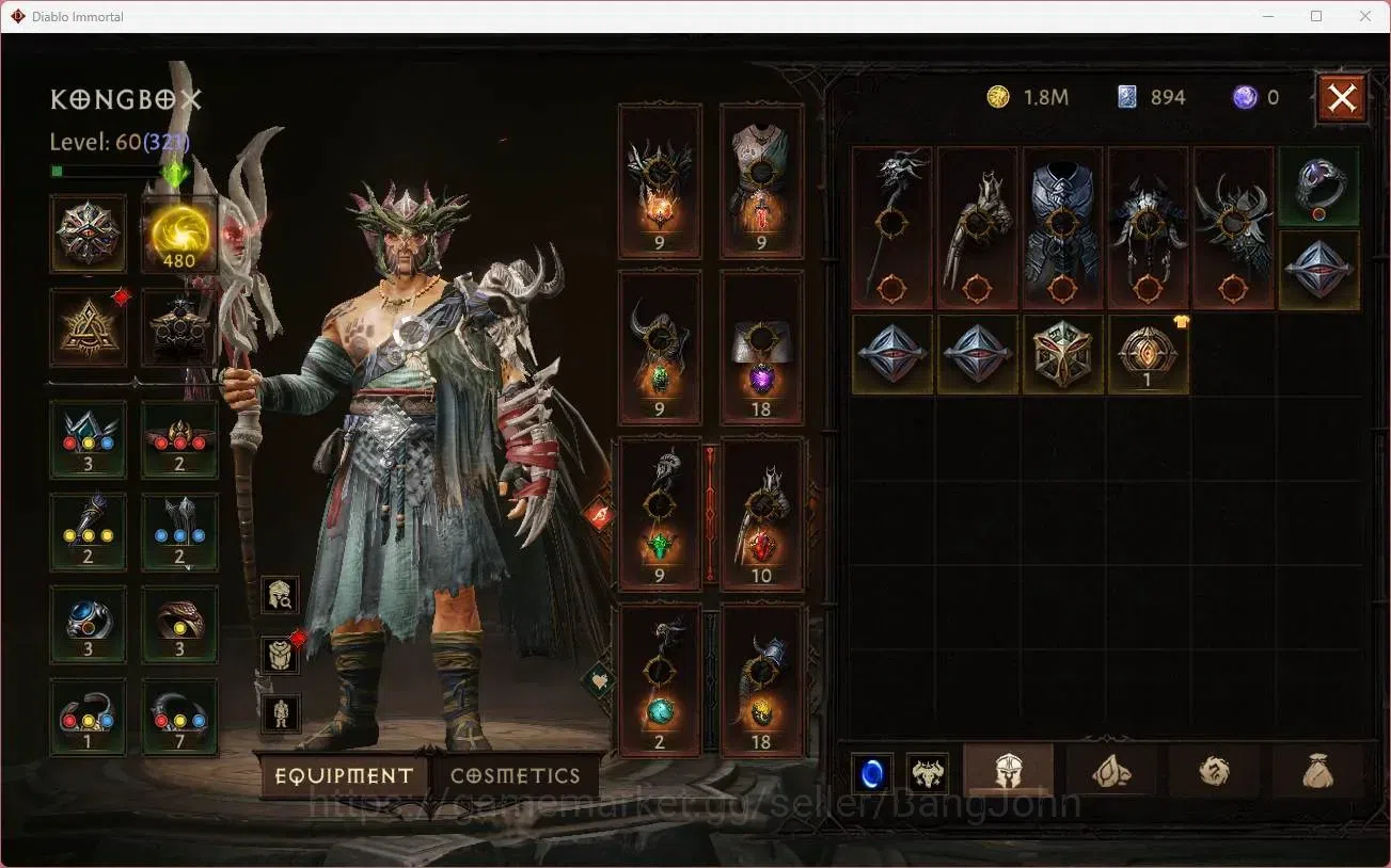 Diablo Immortal Accounts Mid-Tier SEA - Vasily | 60 (321) Druid - Maledictor|CR 28k|Reso 480|Hell 3|2 Cosmetics|Lv 30 (1 8