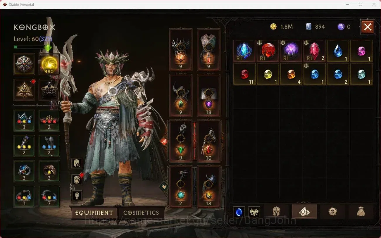Diablo Immortal Accounts Mid-Tier SEA - Vasily | 60 (321) Druid - Maledictor|CR 28k|Reso 480|Hell 3|2 Cosmetics|Lv 30 (1 9