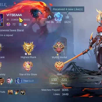 Mobile Legends: Bang Bang Accounts Collector Hero 133|Skin 221|Ex Glory 94|Recall Seal of Anvil|Karina KoF,Alpha LBox,Haya