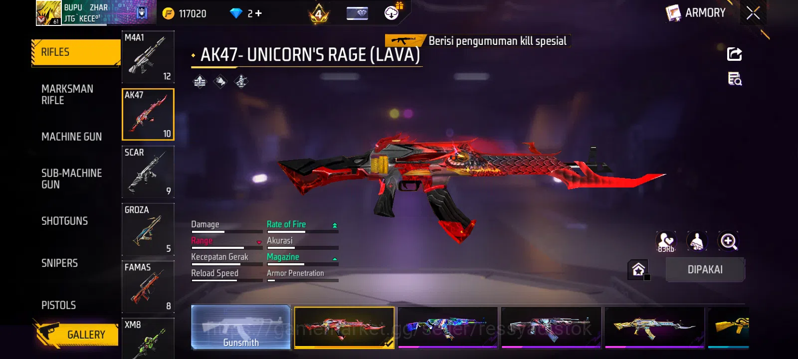 Free Fire Accounts FREE FIRE | SG2 EMERALD POWER, M4A1 GENOS,AK47 UNICORN LAVA, MP40 FLASHING SPEED, VAULT 329, CHEAPEST 3
