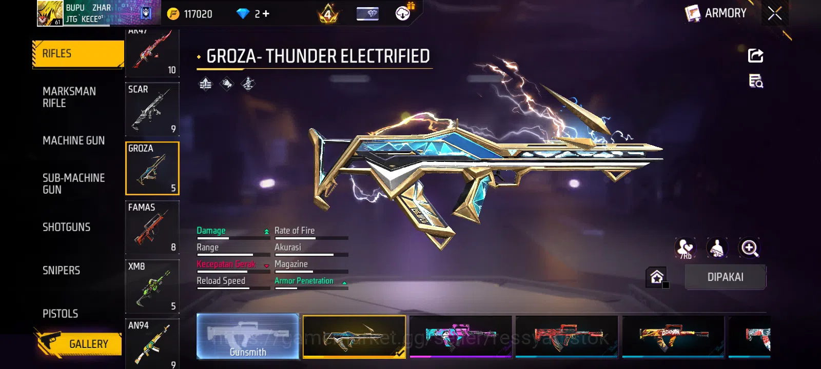Free Fire Accounts FREE FIRE | SG2 EMERALD POWER, M4A1 GENOS,AK47 UNICORN LAVA, MP40 FLASHING SPEED, VAULT 329, CHEAPEST 4