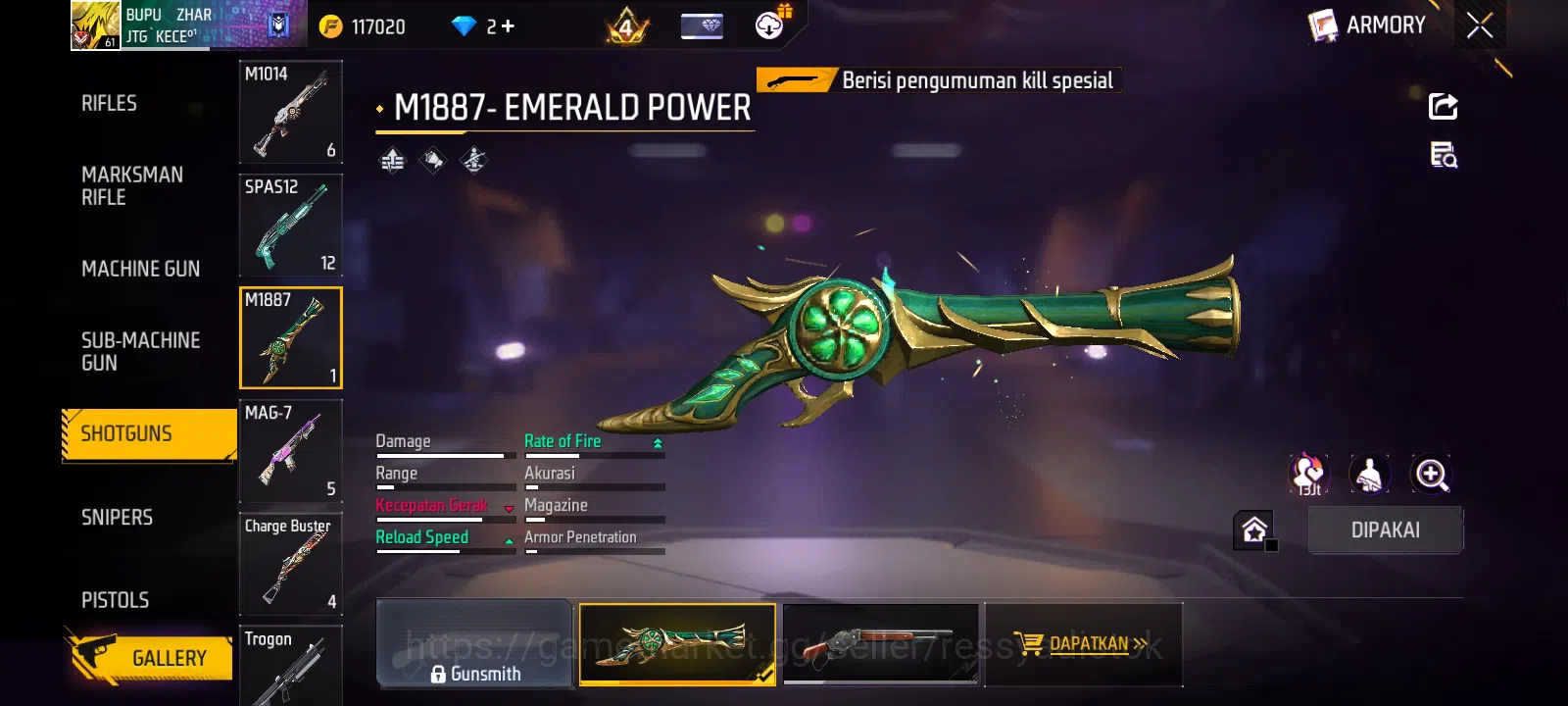 Free Fire Accounts FREE FIRE | SG2 EMERALD POWER, M4A1 GENOS,AK47 UNICORN LAVA, MP40 FLASHING SPEED, VAULT 329, CHEAPEST 7