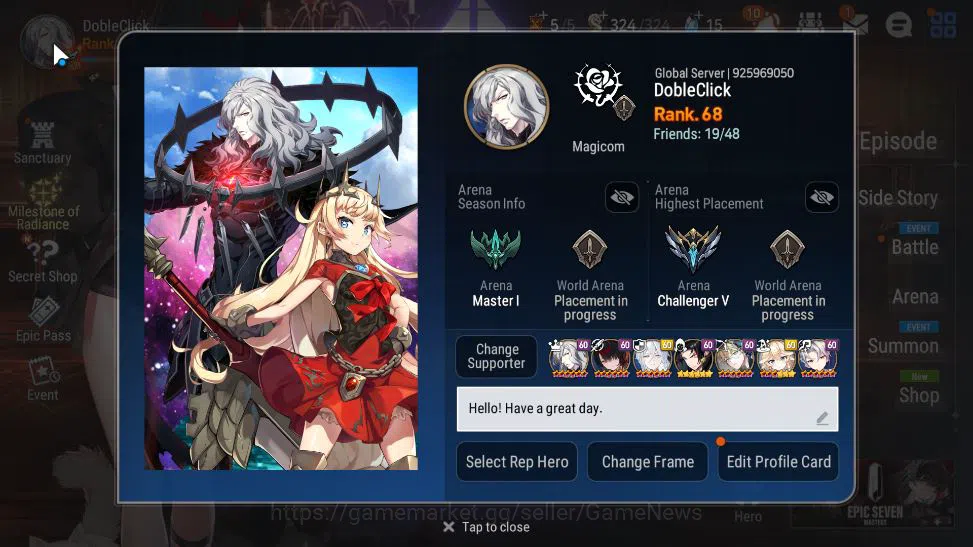 Epic Seven Accounts Mid-Tier GLOBAL Verif|14 ML(Notos, Straze, GRas, BHwayoung, SSez, Etc)+ Collab Stark, Rinak 2