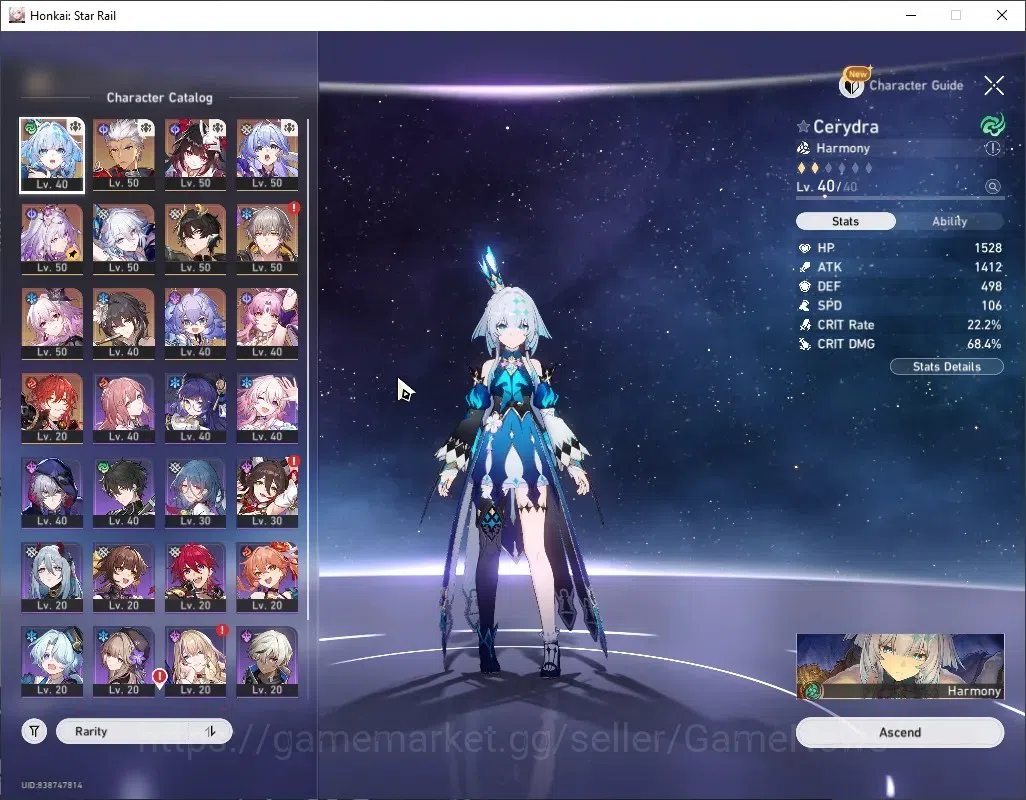 Honkai Star Rail Accounts Others Asia|TL 38|10 Limited|Cerydra+Sign,Casto,Evernight,Yao Guang,Robin,Sparkle,Fu 1