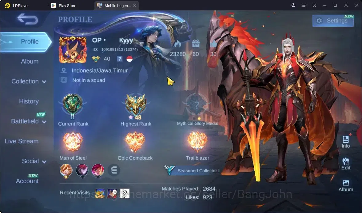 Mobile Legends: Bang Bang Accounts Others Global | Skin 103| Seasoned | Sanrio Floryn | LBOX Leomord | P.ACE Fanny | Epic 1