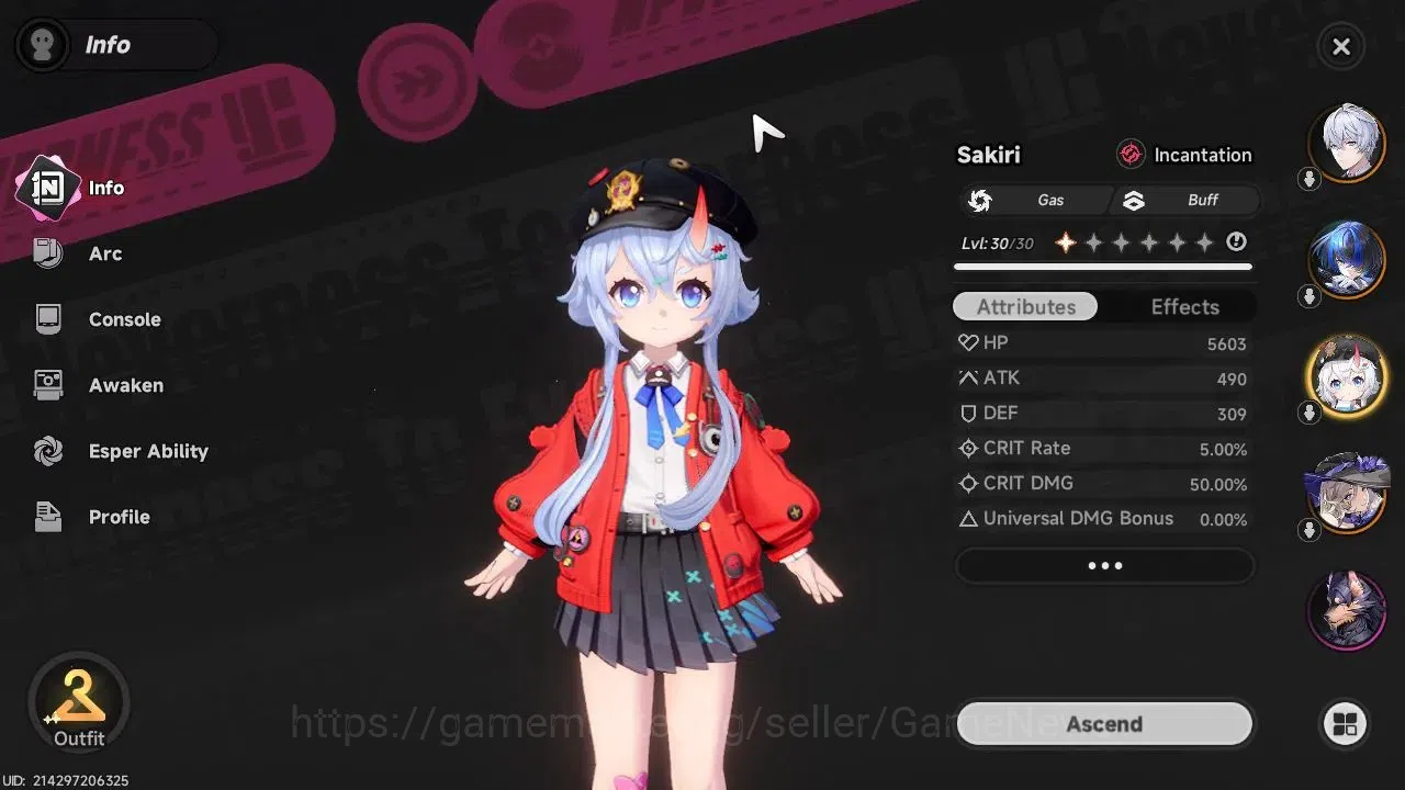Neverness to Everness Accounts GLOBAL EU|HL 17|TL 5|3 SSR Jiuyuan, Sakiri+Sign, Daffodill|3 S Arc|Phoenix Kick Skin+Glider 3