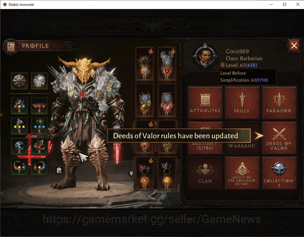 Diablo Immortal Accounts SEA-Anu|CS ON|Lv60(618)|Barbarian|CR 35k|Reso 540| image 3