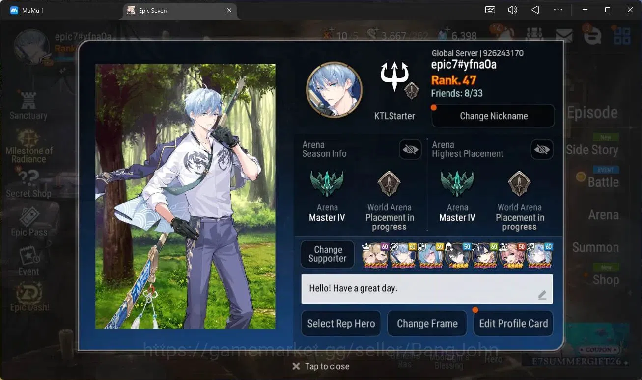 Epic Seven Accounts High-End Global Unverif |11 ML(E Ilynav,NM Luna,RO Light,RnL,DB Senya,S Taeyou,J Kise Etc)|PoH ON|SS 2