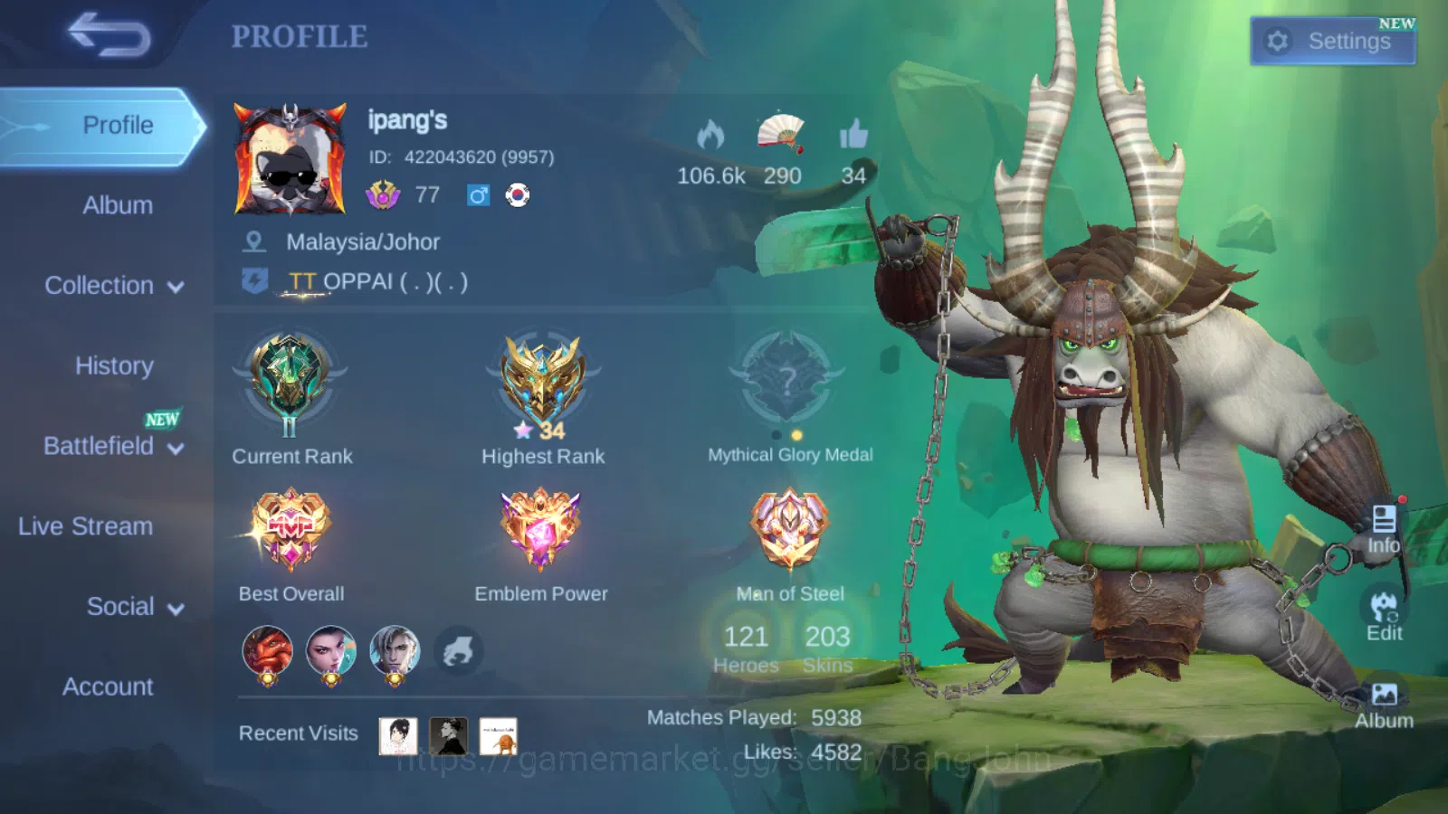 Hero 121 | Skin 203 | Recall TLPH | FREE CN | Kungfupanda Thamuz | Collector Natalia | Lighborn Alucard | ML626B Mobile Legends: Bang Bang Others Hero 121 | Skin 203 | Recall TLPH | FREE CN | Kung image 1