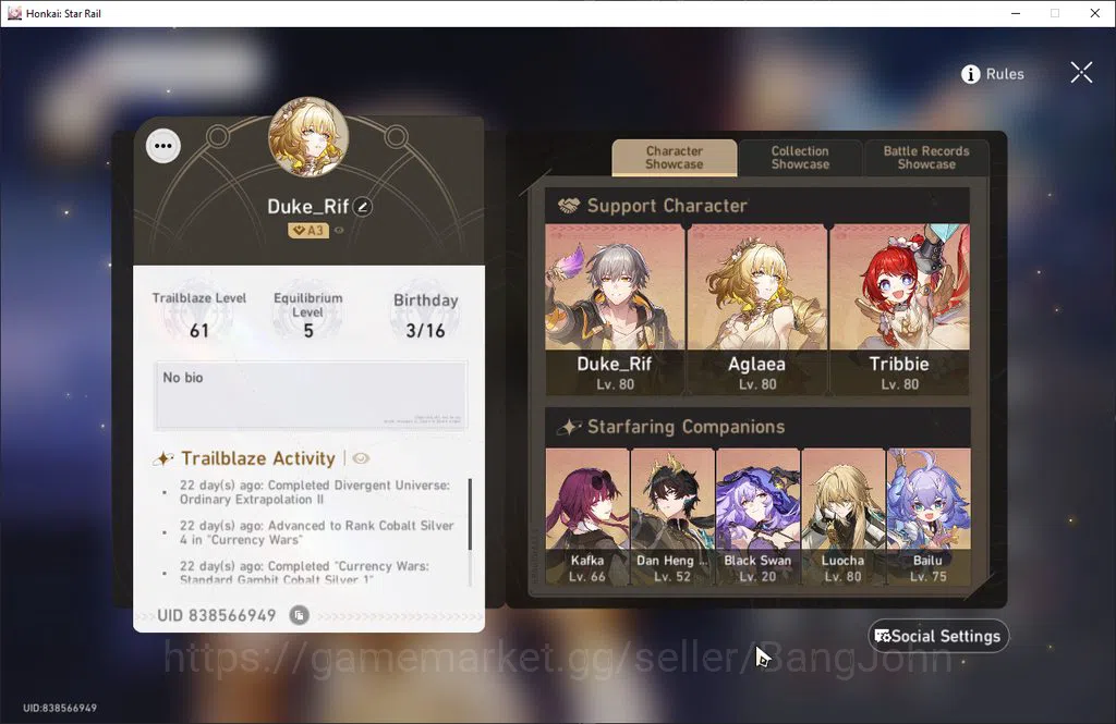 Honkai Star Rail Accounts ASIA | TL 61 | 7 Limit | Kafka | Black Swan | Dan  image 14