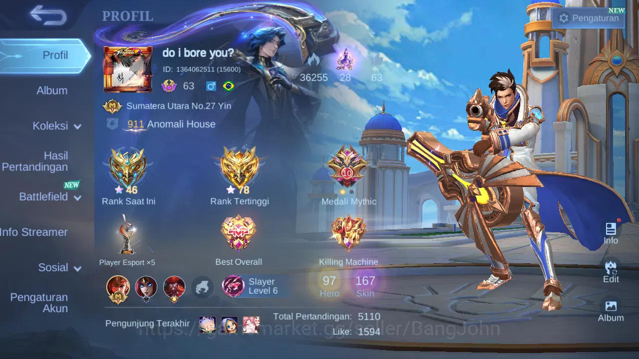 Mobile Legends: Bang Bang Accounts Others Hero 97 Skin 167 | CC Natalia | Lightborn Alucard, Tigreal, Granger | Dtamer 13
