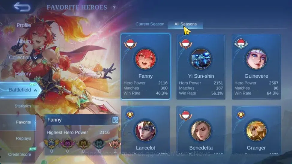 Mobile Legends: Bang Bang Accounts Hero 73|Skin 112|Prime Granger,9th Pace Fanny,Blaz image 6