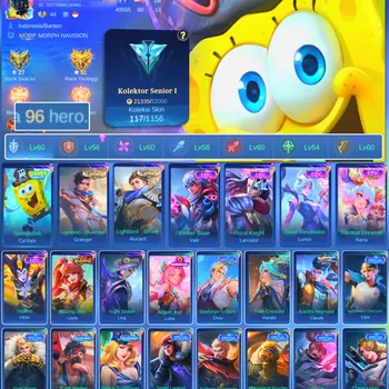 Mobile Legends: Bang Bang Accounts Others HERO 96 SKIN 117 | EMBLEM GOOD| CYPLOPS SPOBENGEBOB| EPIC VALIR| EPIC MOSKOV