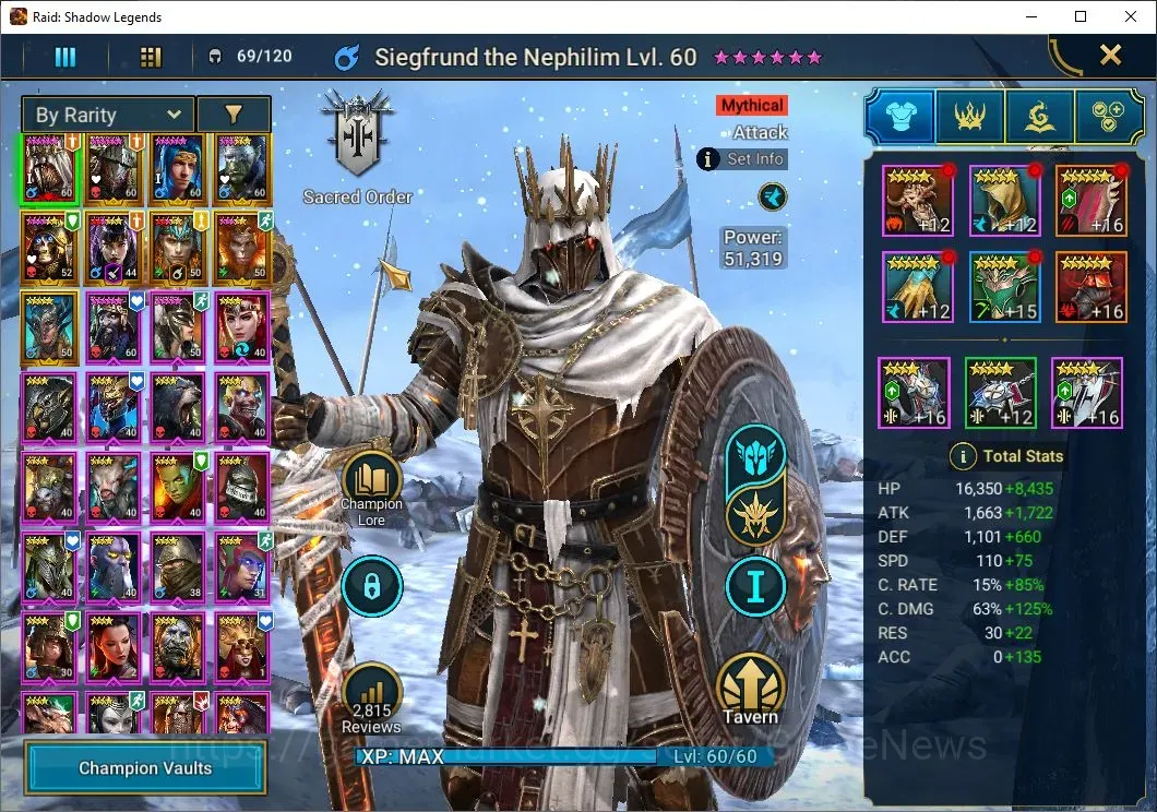 Raid: Shadow Legends Accounts Mid-Game Lv 46|487K Power|1 Mytical(Nephilim)+8 1