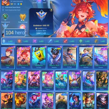 Mobile Legends: Bang Bang Accounts Others HERO 104 SKIN 164 | EMBLEM ALL MAX| VALE GARA| PACE FANNY| EPIC GUSION| HERO GOOD