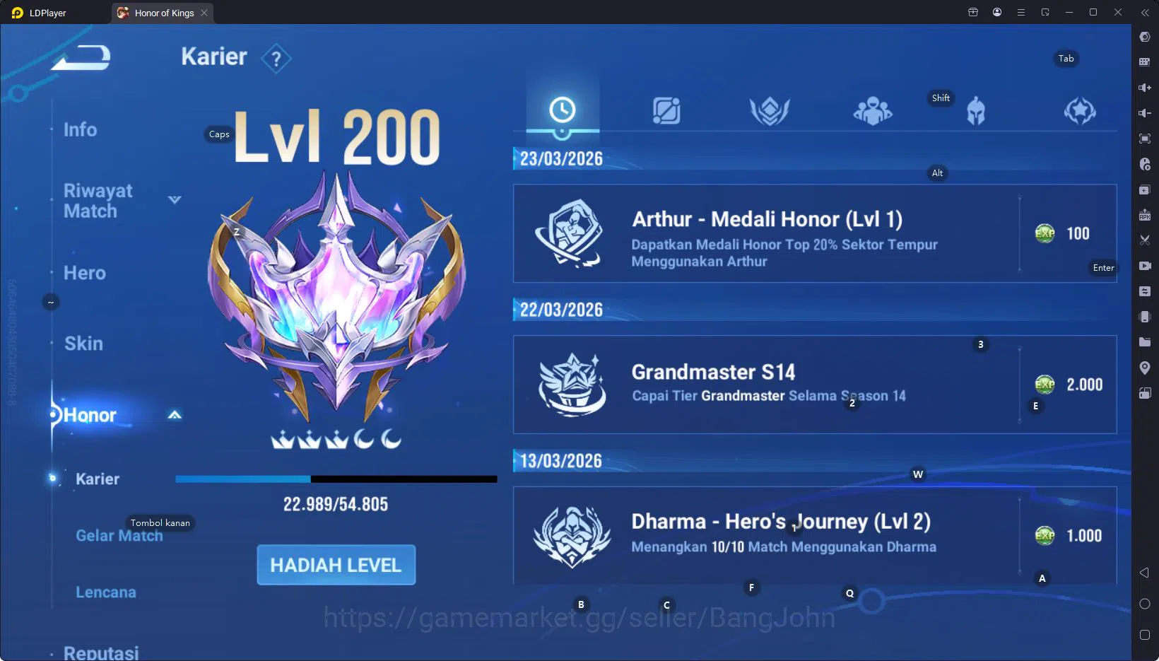 Honor of Kings Accounts GLOBAL | 112H, 270S | 5 LGD 1 MYTH 3 LMB 3 SXD 2 F image 8