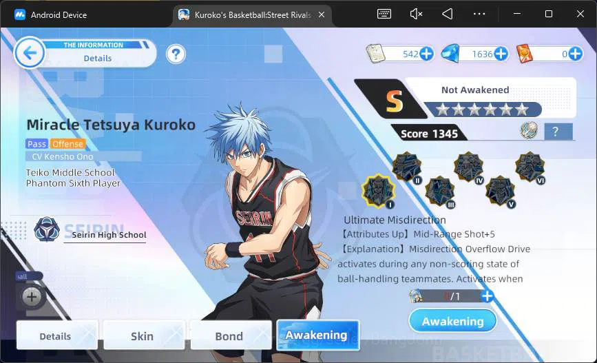 Kuroko's Basketball Street Rivals Accounts SEA|SV10|Lv 27|Miracle Tetsuya,Daiki Aomine,Ryo Sa image 6